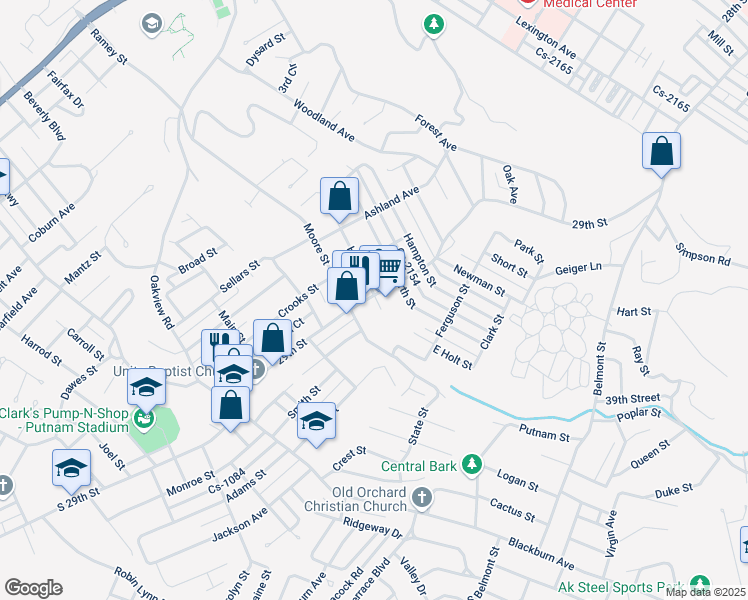map of restaurants, bars, coffee shops, grocery stores, and more near 2904 Holt Street in Ashland