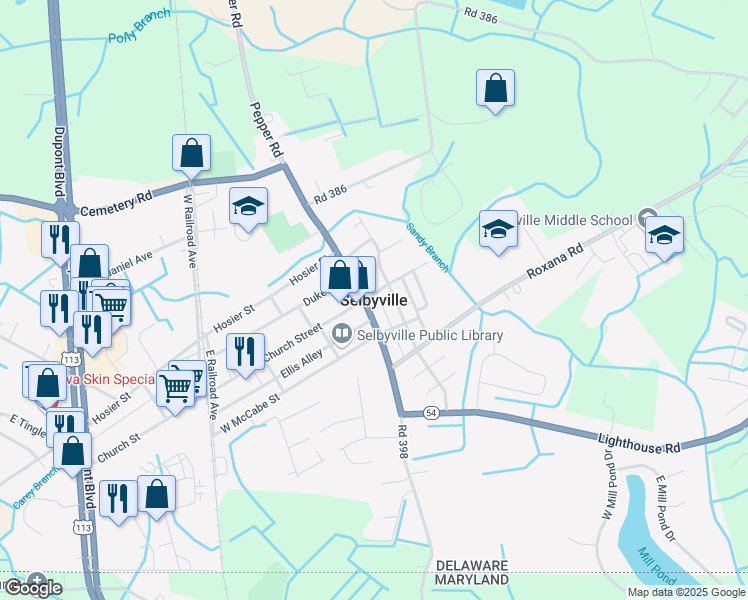 map of restaurants, bars, coffee shops, grocery stores, and more near in Selbyville
