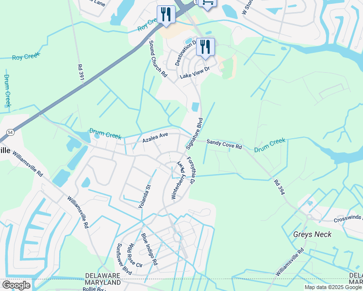 map of restaurants, bars, coffee shops, grocery stores, and more near 38415 Boxwood Terrace in Selbyville