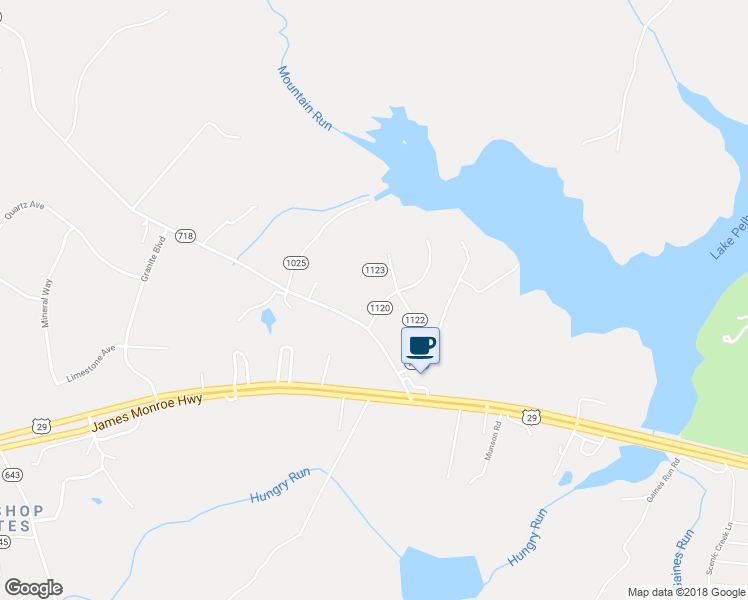 map of restaurants, bars, coffee shops, grocery stores, and more near 17428 Pelham View Drive in Culpeper