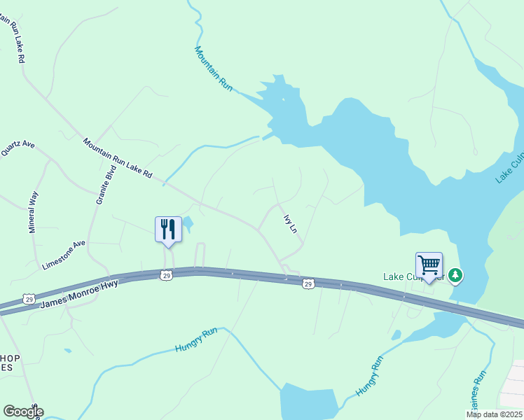 map of restaurants, bars, coffee shops, grocery stores, and more near 17428 Pelham View Drive in Culpeper