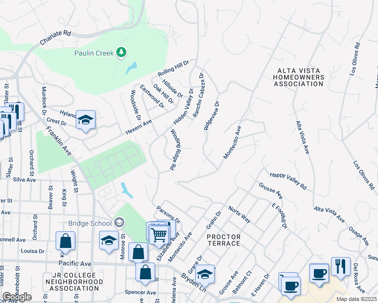 map of restaurants, bars, coffee shops, grocery stores, and more near 2054 Oak Ridge Drive in Santa Rosa
