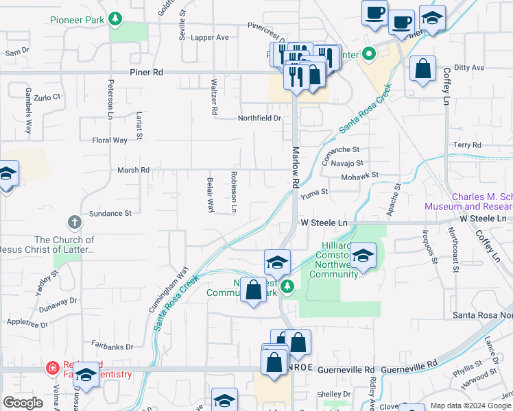 map of restaurants, bars, coffee shops, grocery stores, and more near 1843 Gabriel Court in Santa Rosa
