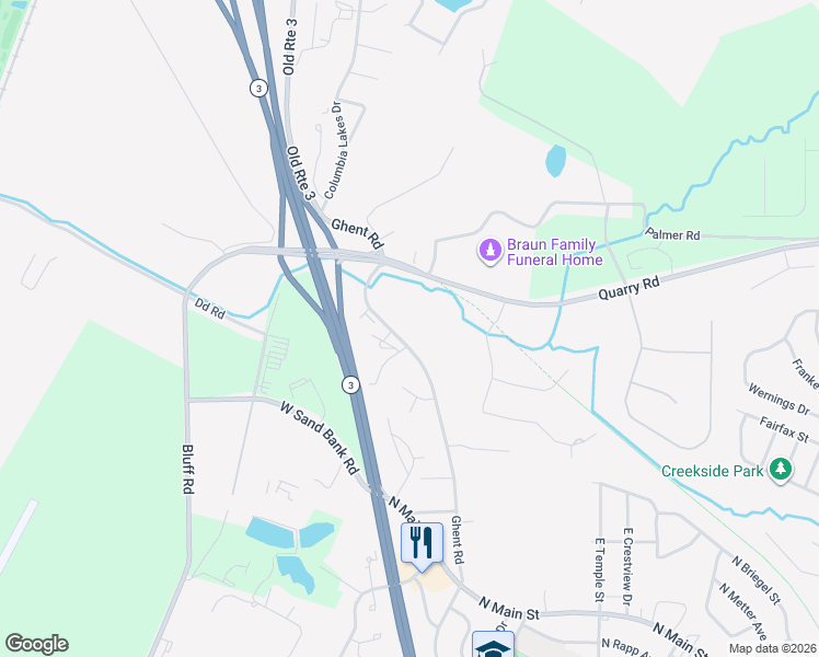 map of restaurants, bars, coffee shops, grocery stores, and more near 1724 Ghent Road in Columbia