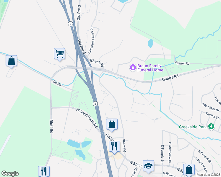 map of restaurants, bars, coffee shops, grocery stores, and more near 1724 Ghent Road in Columbia