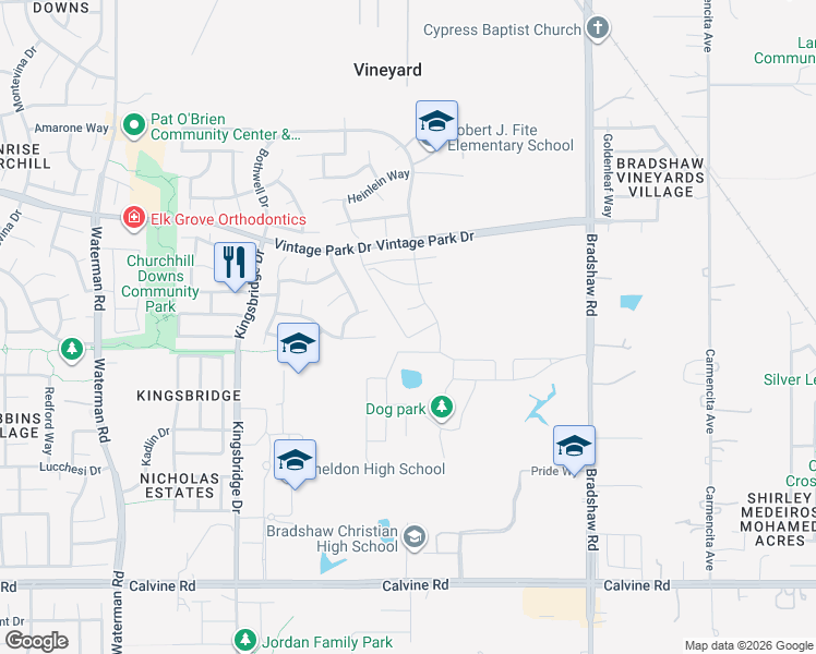 map of restaurants, bars, coffee shops, grocery stores, and more near 8189 Scrimshaw Way in Sacramento