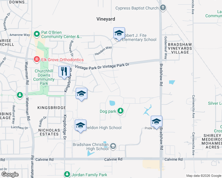 map of restaurants, bars, coffee shops, grocery stores, and more near 8189 Scrimshaw Way in Sacramento