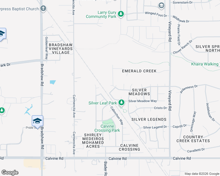 map of restaurants, bars, coffee shops, grocery stores, and more near 9917 Silver Meadow Way in Sacramento