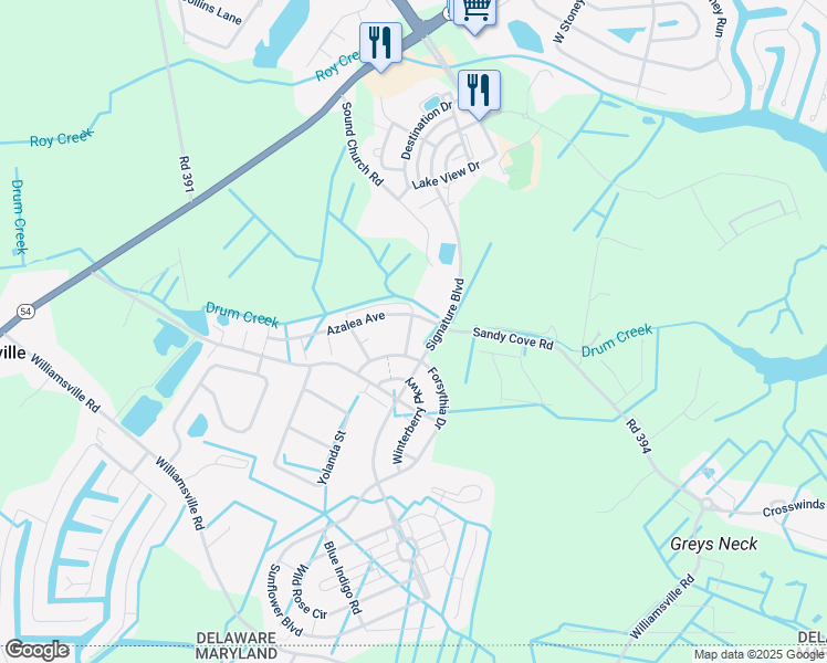 map of restaurants, bars, coffee shops, grocery stores, and more near 38407 Boxwood Terrace in Selbyville