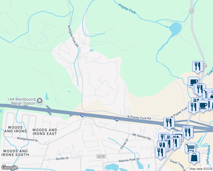 map of restaurants, bars, coffee shops, grocery stores, and more near 101 Deerfield Drive in Hurricane