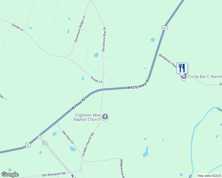 map of restaurants, bars, coffee shops, grocery stores, and more near U.S. 42 West in La Grange