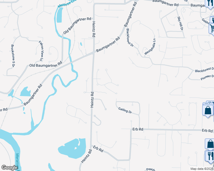 map of restaurants, bars, coffee shops, grocery stores, and more near 5967 Royal Country Drive in St. Louis