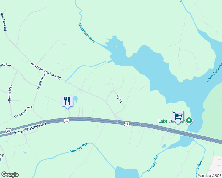 map of restaurants, bars, coffee shops, grocery stores, and more near 17412 Pelham View Drive in Culpeper