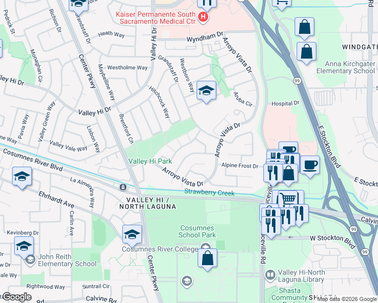 map of restaurants, bars, coffee shops, grocery stores, and more near 6810 Iron Horse Way in Sacramento