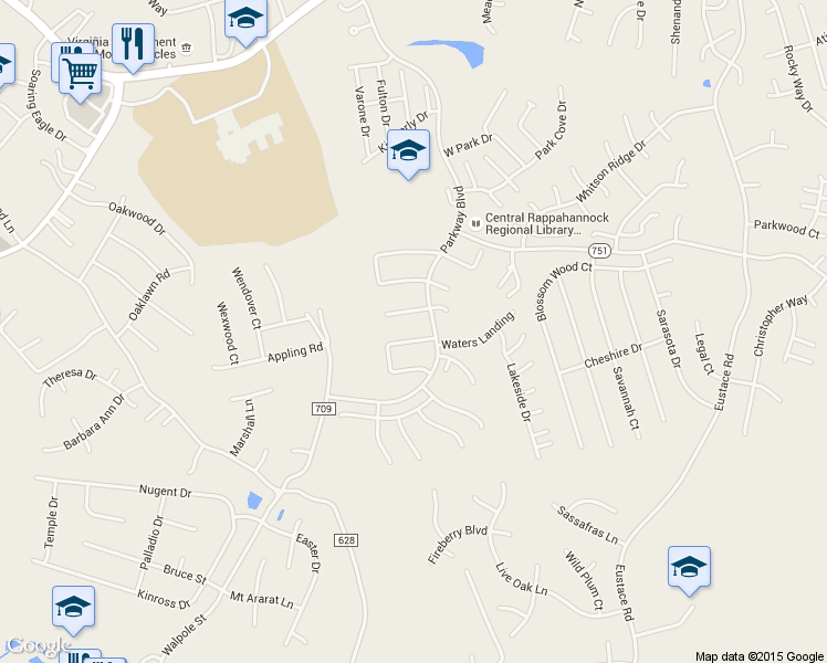 map of restaurants, bars, coffee shops, grocery stores, and more near 8 Catherine Lane in Stafford