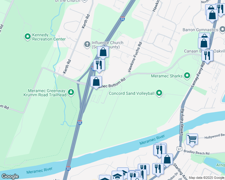 map of restaurants, bars, coffee shops, grocery stores, and more near 4414 Meramec Bottom Road in St. Louis