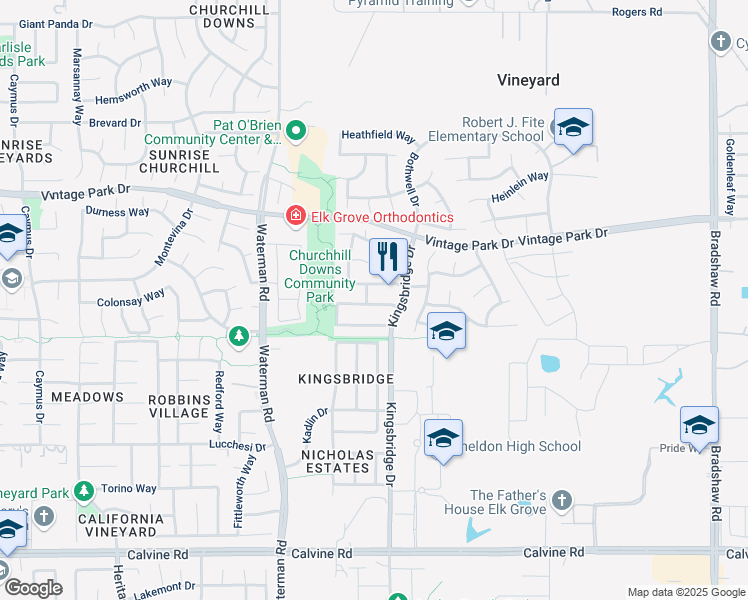 map of restaurants, bars, coffee shops, grocery stores, and more near 8159 Overton Way in Sacramento