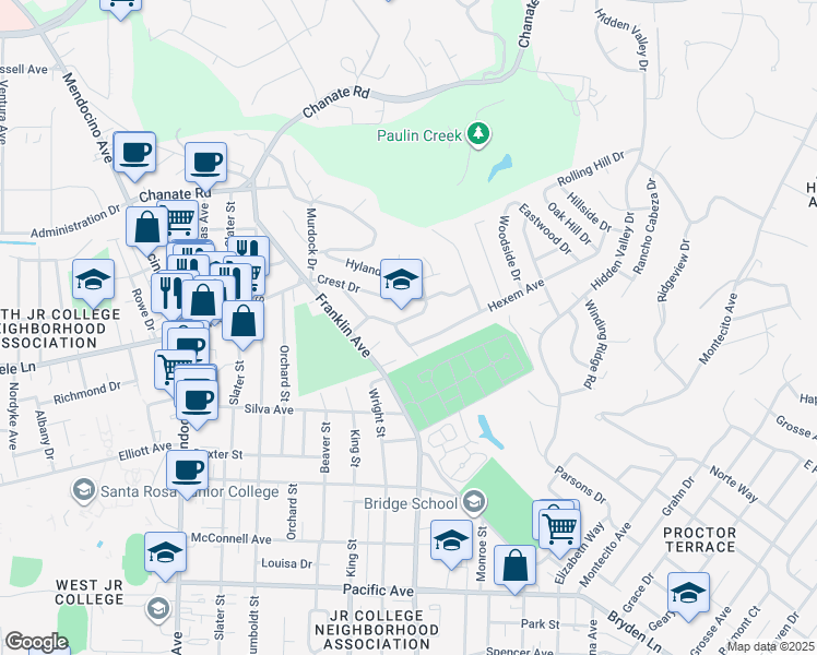 map of restaurants, bars, coffee shops, grocery stores, and more near 1017 Danbeck Avenue in Santa Rosa