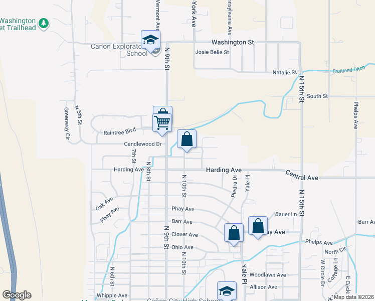 map of restaurants, bars, coffee shops, grocery stores, and more near 1002 Monroe Avenue in Cañon City