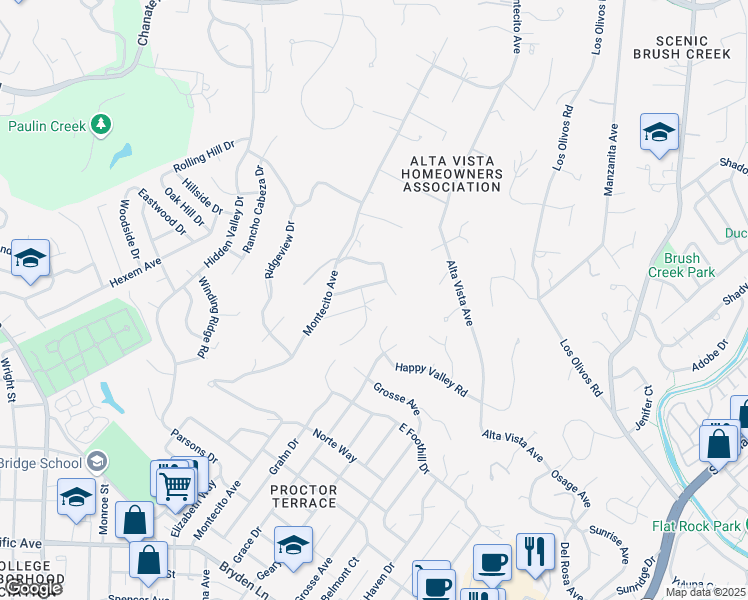map of restaurants, bars, coffee shops, grocery stores, and more near 3500 Happy Valley Court in Santa Rosa