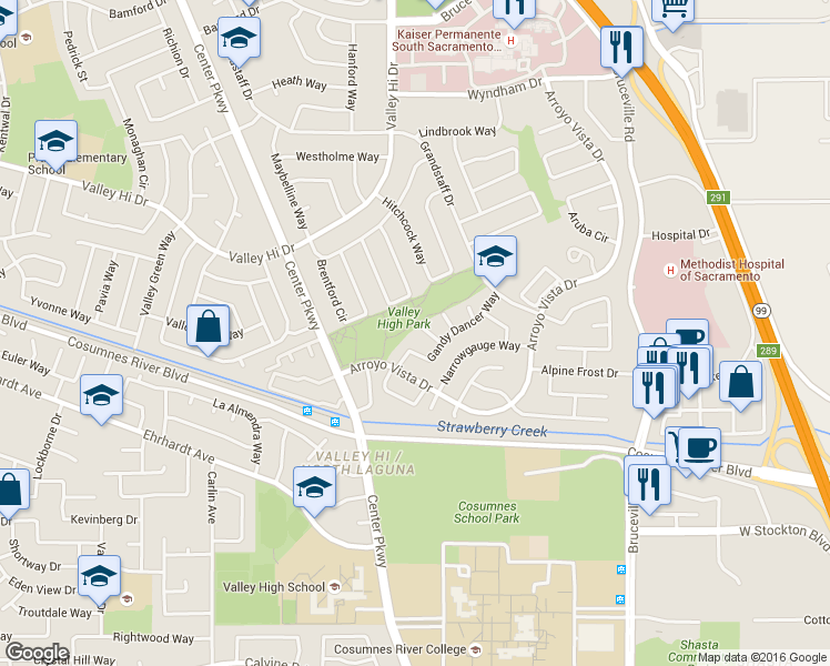 map of restaurants, bars, coffee shops, grocery stores, and more near 19 Lionel Court in Sacramento