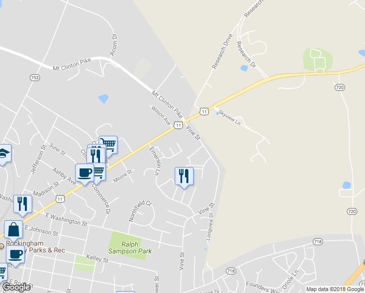 map of restaurants, bars, coffee shops, grocery stores, and more near 1306 Victorian Village Drive in Harrisonburg