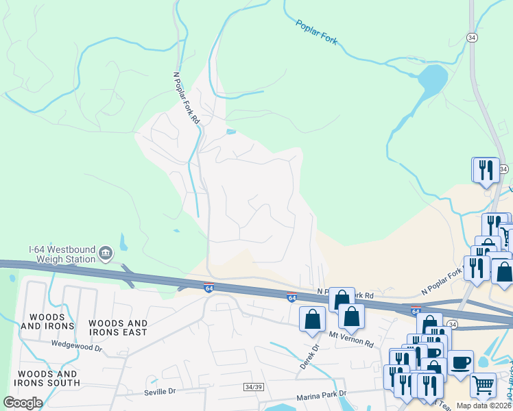 map of restaurants, bars, coffee shops, grocery stores, and more near 101 Deerfield Drive in Hurricane