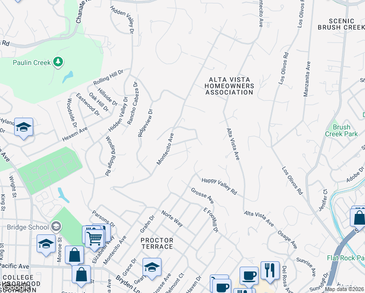map of restaurants, bars, coffee shops, grocery stores, and more near 3500 Happy Valley Court in Santa Rosa