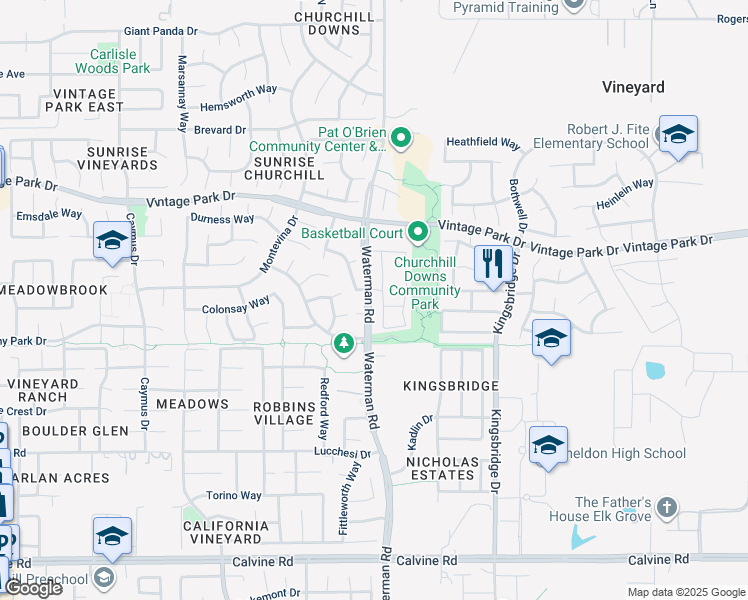 map of restaurants, bars, coffee shops, grocery stores, and more near 4 Deddington Way in Sacramento
