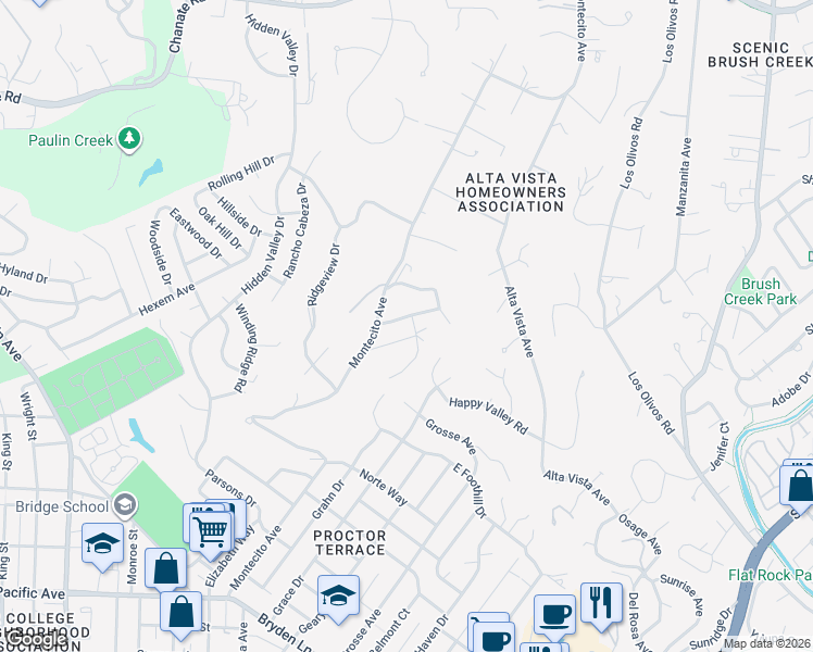 map of restaurants, bars, coffee shops, grocery stores, and more near 3500 Happy Valley Court in Santa Rosa