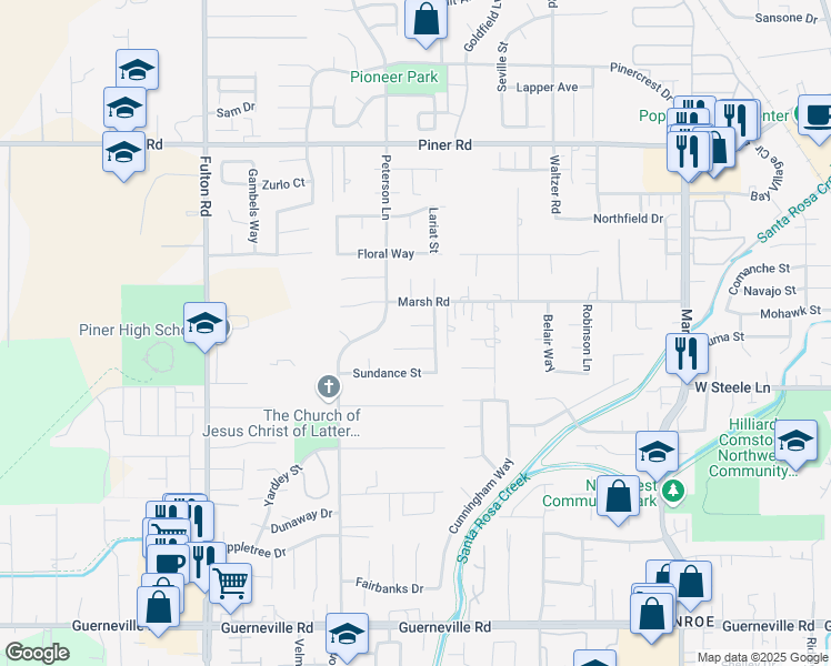 map of restaurants, bars, coffee shops, grocery stores, and more near 2308 Masterson Court in Santa Rosa