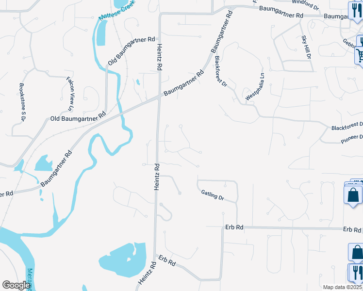 map of restaurants, bars, coffee shops, grocery stores, and more near 5967 Royal Country Drive in St. Louis
