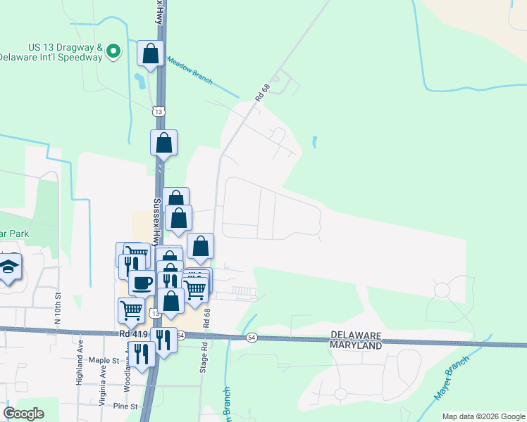 map of restaurants, bars, coffee shops, grocery stores, and more near 36439 Carriage Walk Lane in Delmar