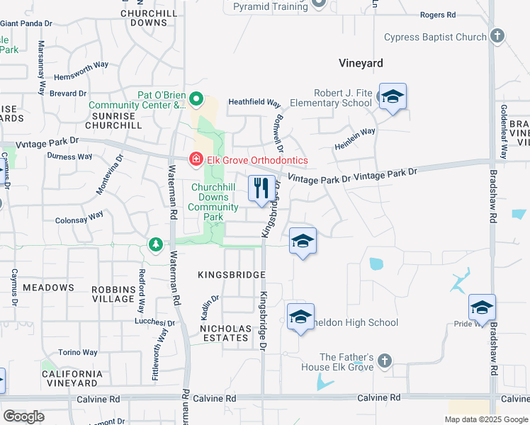 map of restaurants, bars, coffee shops, grocery stores, and more near 9424 Morcott Way in Sacramento