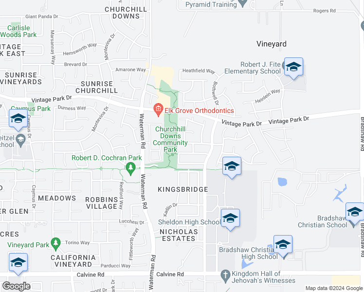 map of restaurants, bars, coffee shops, grocery stores, and more near 9358 Washford Court in Sacramento
