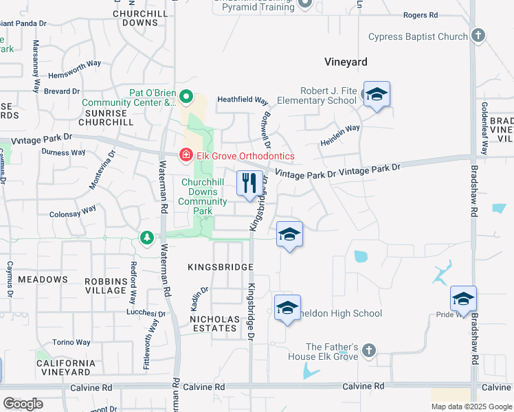 map of restaurants, bars, coffee shops, grocery stores, and more near 9424 Morcott Way in Sacramento