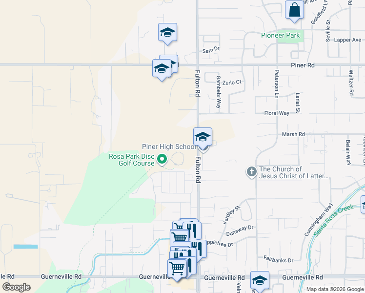 map of restaurants, bars, coffee shops, grocery stores, and more near 1701 Fulton Road in Santa Rosa