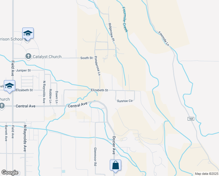 map of restaurants, bars, coffee shops, grocery stores, and more near 3129 Elizabeth Street in Cañon City