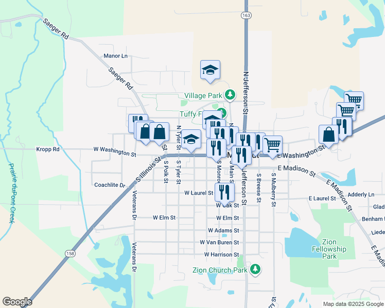 map of restaurants, bars, coffee shops, grocery stores, and more near 401 Illinois 158 in Millstadt