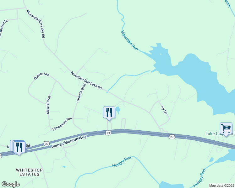 map of restaurants, bars, coffee shops, grocery stores, and more near 10927 Mountain Run Lake Road in Culpeper
