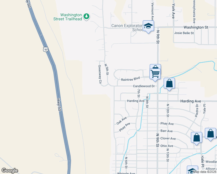 map of restaurants, bars, coffee shops, grocery stores, and more near 2315 Greenway Circle in Cañon City
