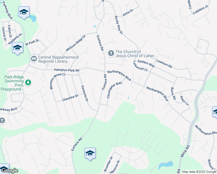 map of restaurants, bars, coffee shops, grocery stores, and more near 22 Christopher Way in Stafford