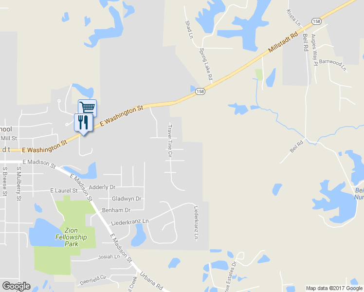 map of restaurants, bars, coffee shops, grocery stores, and more near 1009 Bach Drive in Millstadt