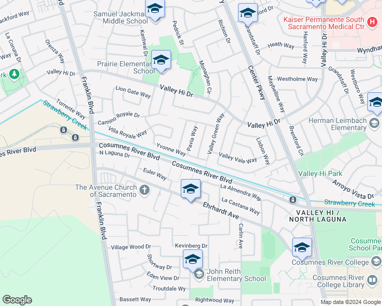 map of restaurants, bars, coffee shops, grocery stores, and more near 5425 Yvonne Way in Sacramento