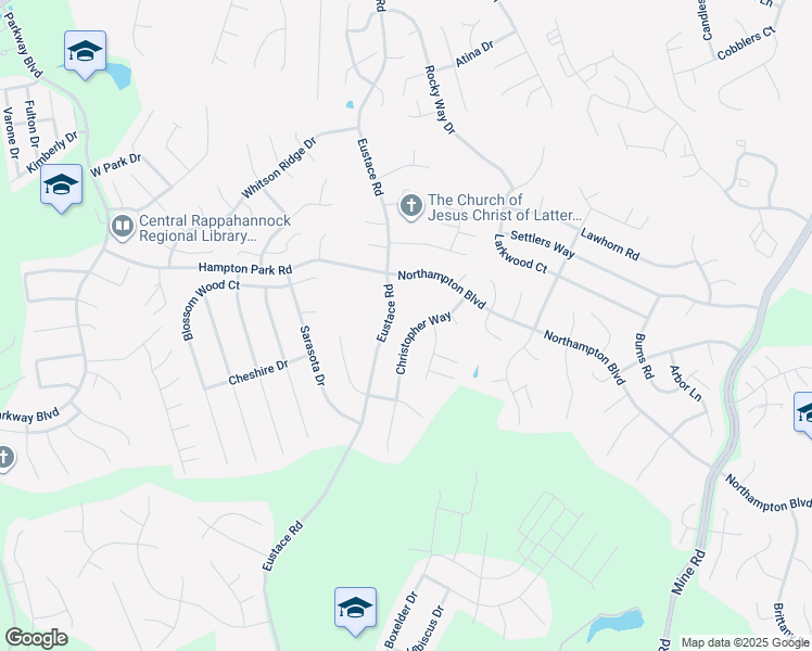 map of restaurants, bars, coffee shops, grocery stores, and more near 18 Christopher Way in Stafford