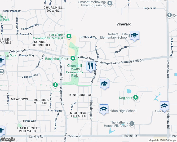 map of restaurants, bars, coffee shops, grocery stores, and more near 9409 Morcott Way in Sacramento