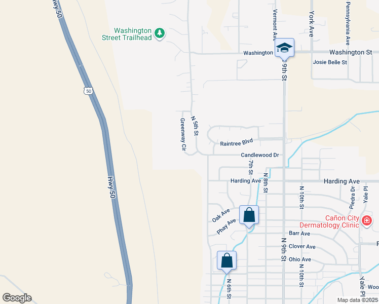 map of restaurants, bars, coffee shops, grocery stores, and more near 2300 Greenway Circle in Cañon City