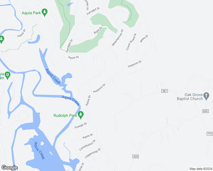 map of restaurants, bars, coffee shops, grocery stores, and more near 2460 Harpoon Drive in Stafford