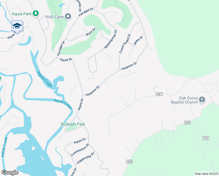 map of restaurants, bars, coffee shops, grocery stores, and more near 2444 Harpoon Drive in Stafford