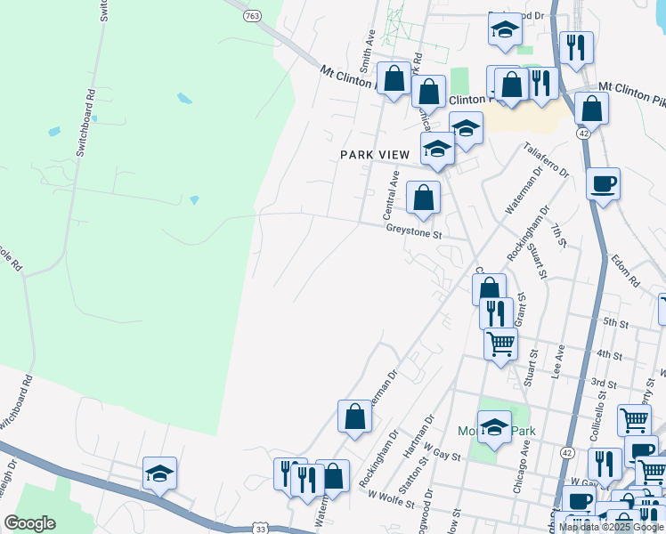 map of restaurants, bars, coffee shops, grocery stores, and more near 862 College Avenue in Harrisonburg